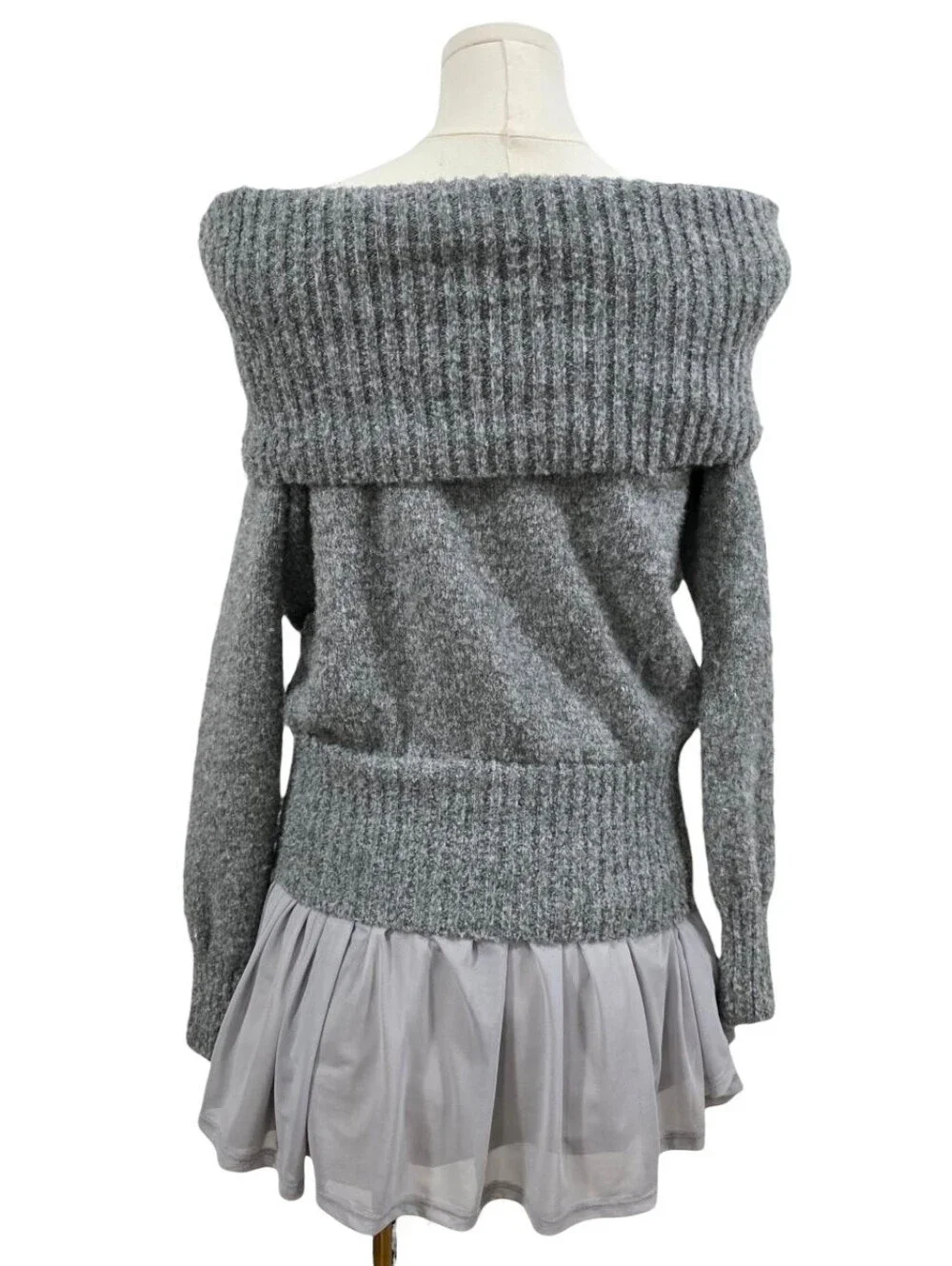 Sweet Chilling Grey off the shoulder sweater with miniskirt attached dress - Picture 4 of 4